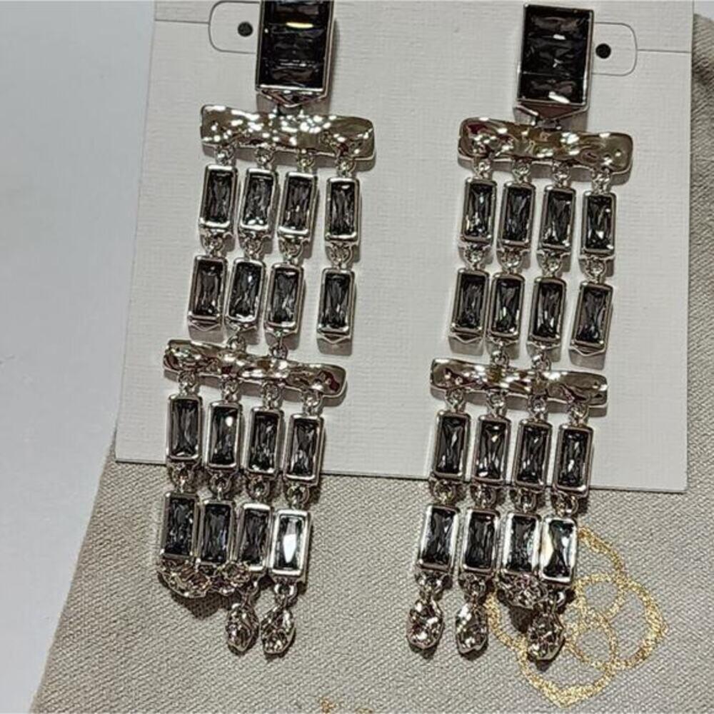 KENDRA SCOTT JACK‎ SILVER Chandelier STATEMENT EARRINGS IN CHARCOAL GRAY CRYSTAL - Picture 4 of 5
